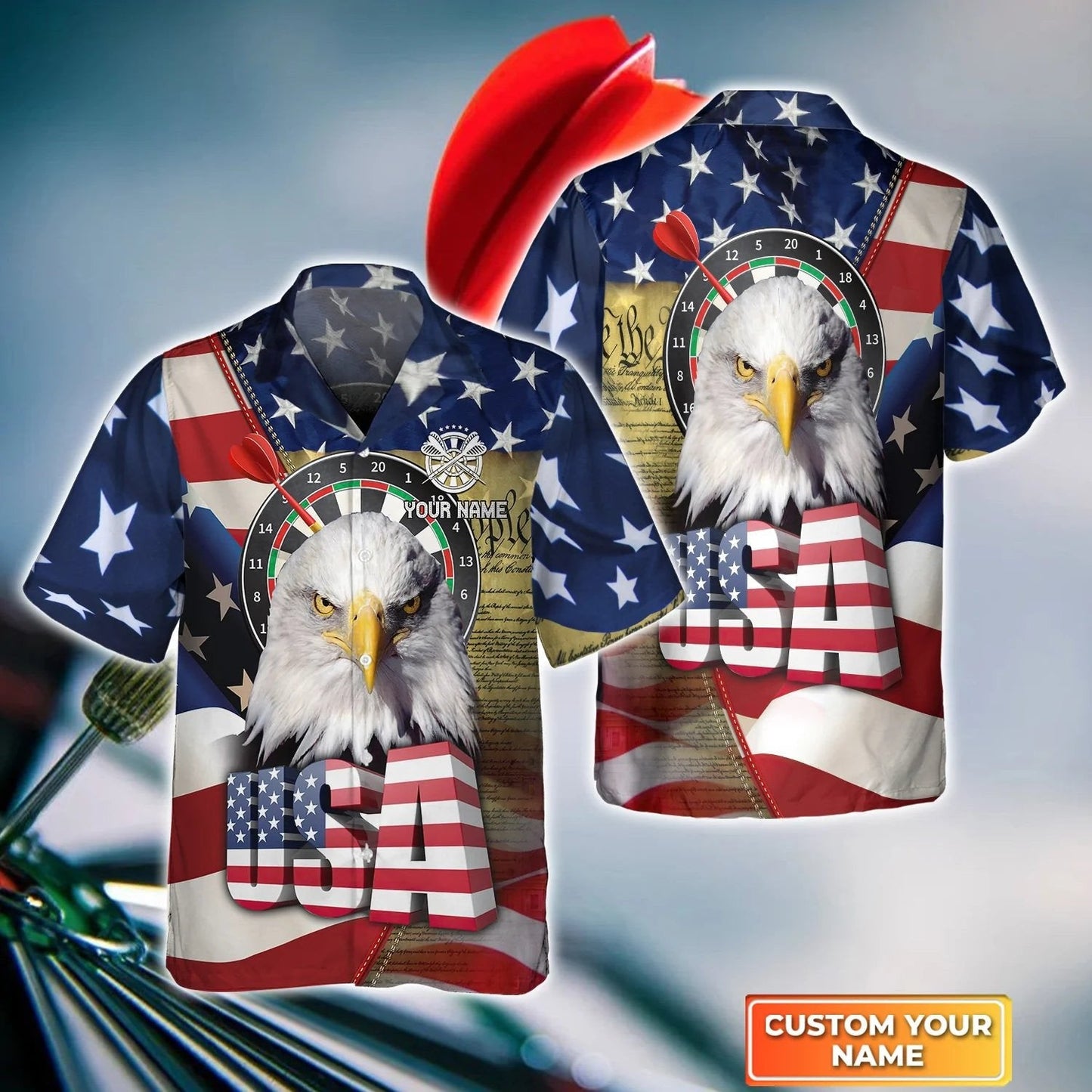 Darts Eagle American Personalized Name 3D Hawaiian Shirt, Gift For Darts player, Uniform Dart Team Shirt HO4184