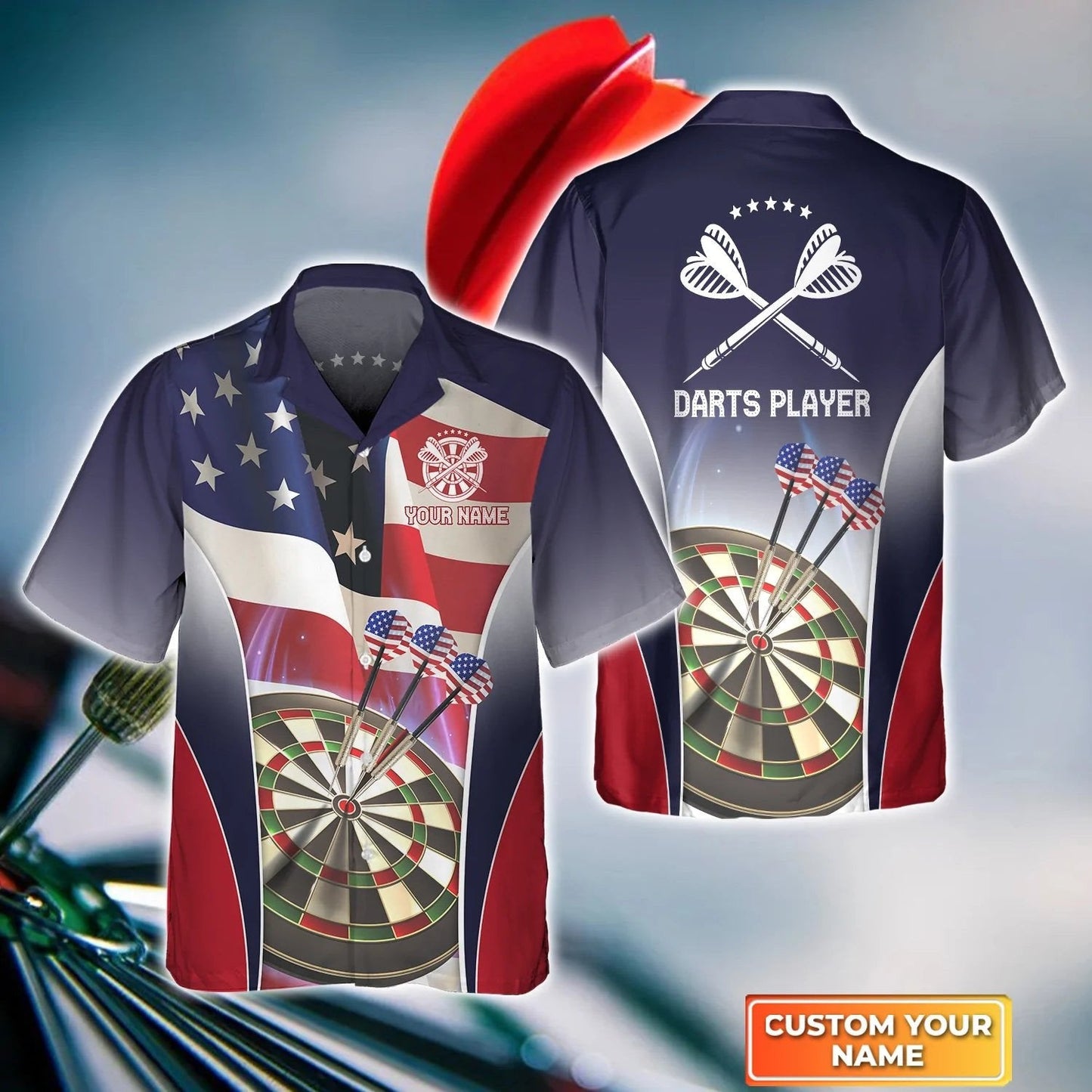 Darts Eagle American Personalized Name 3D Hawaiian Shirt, Gift For Darts player, Uniform Dart Team Shirt HO4184