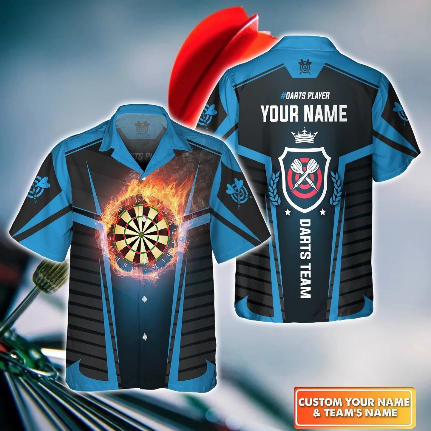 Darts Board In Flames Personalized Name 3D Hawaiian Shirt For Darts Team Player, Dart Gift, Dart Lover Gift HO4191