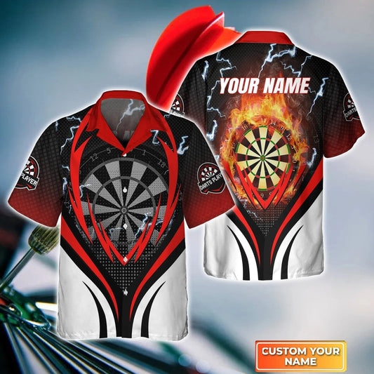 Dartboard Flame Personalized Name 3D Hawaiian Shirt For Darts Team Player, Fire and Thunder Dart Hawaiian HO4193