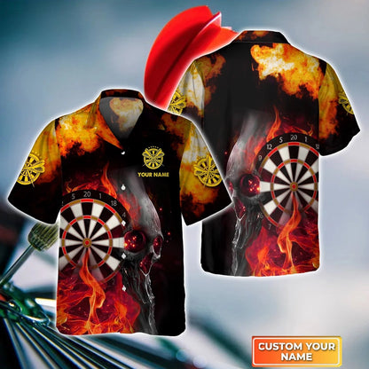 Dartboard Flame Personalized Name 3D Hawaiian Shirt For Darts Team Player, Fire and Thunder Dart Hawaiian HO4193