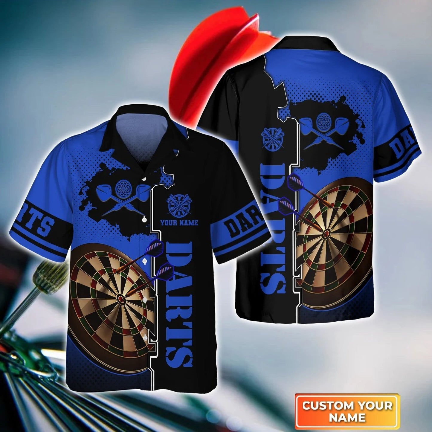 Darts Blue Personalized Name 3D Hawaiian Shirt For Darts Player, Dart Hawaiian Shirt Style HO4194