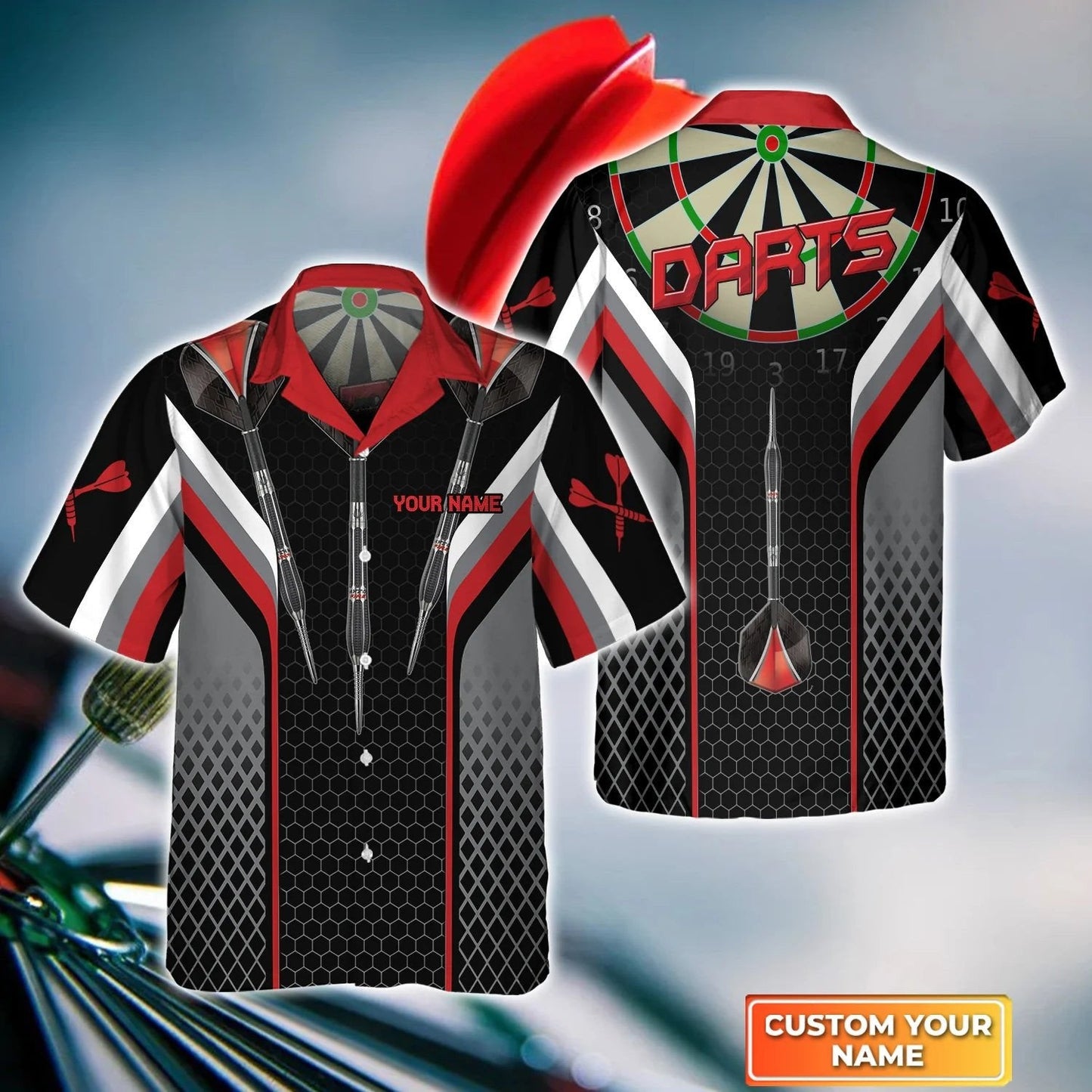 Dartboard Flame Personalized Name 3D Hawaiian Shirt For Darts Team Player, Fire and Thunder Dart Hawaiian HO4193