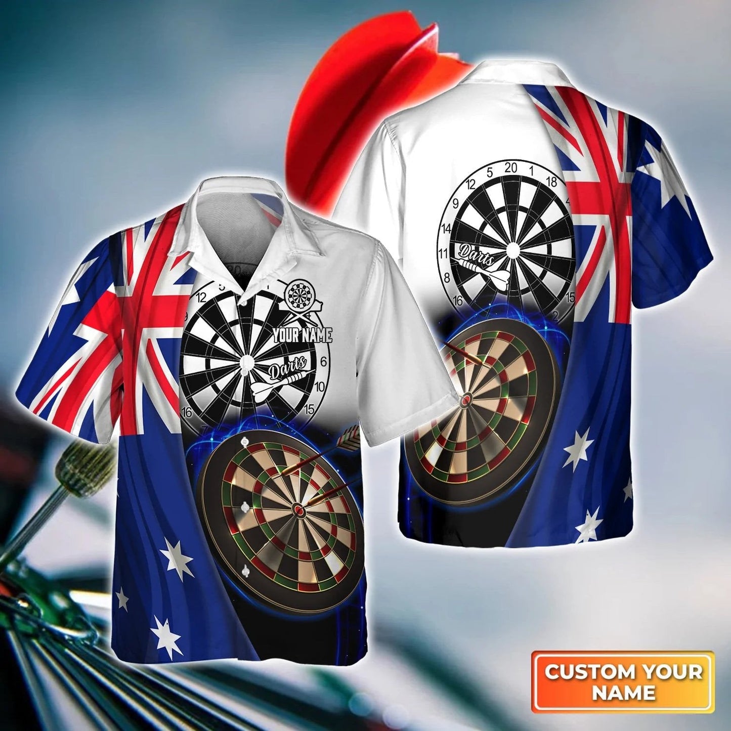 American Flag Dartboart Personalized Name 3D Hawaiian Shirt For Darts Player, Dart Flag Shirt HO4196