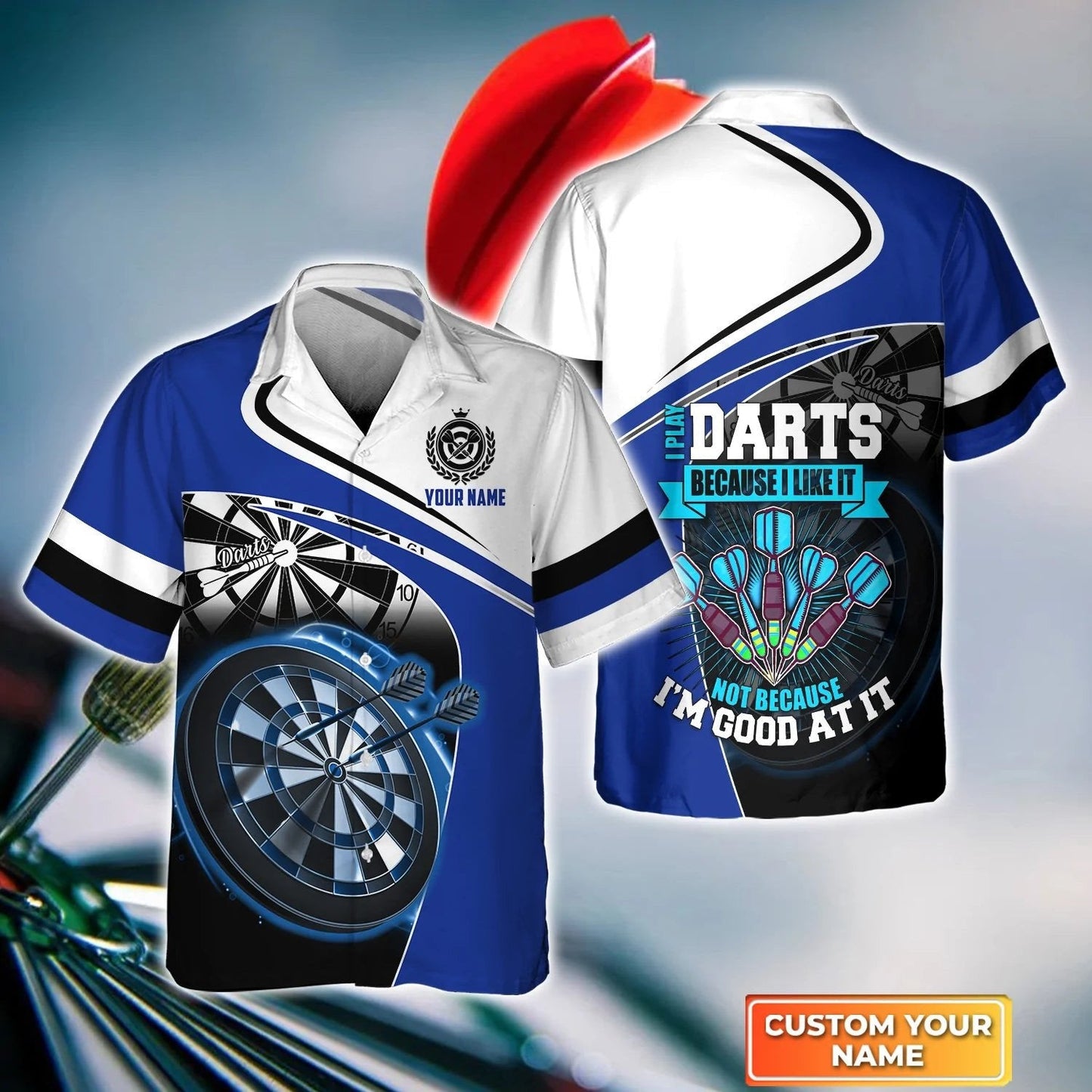 Darts Blue Personalized Name 3D Hawaiian Shirt For Darts Player, Dart Hawaiian Shirt Style HO4194