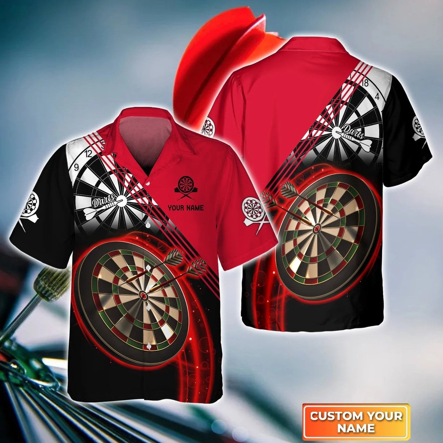 Darts Red Personalized Name 3D Hawaiian Shirt For Darts, Perfect Gift for Dart Player HO4199