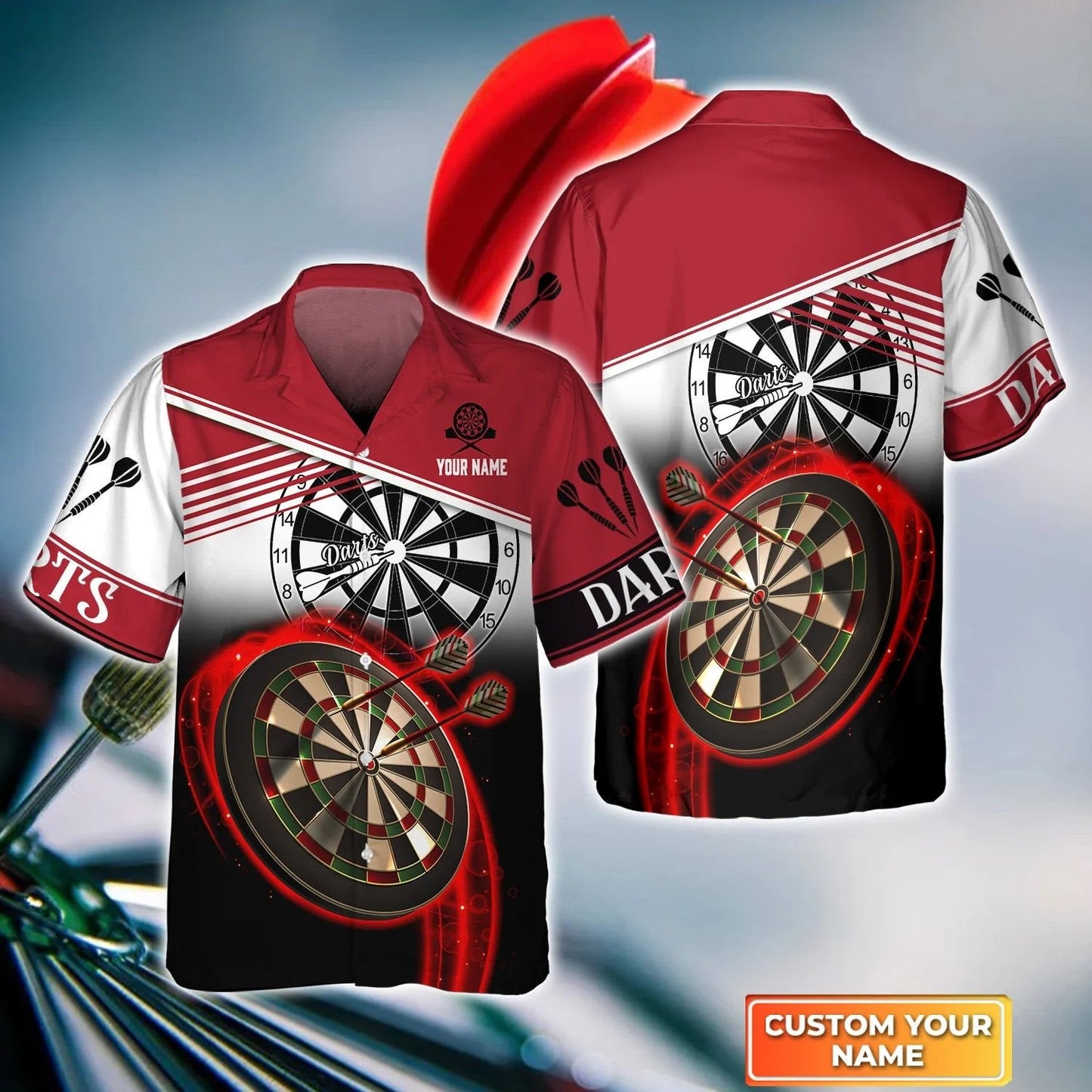 Darts Red Personalized Name 3D Hawaiian Shirt For Darts, Perfect Gift for Dart Player HO4199