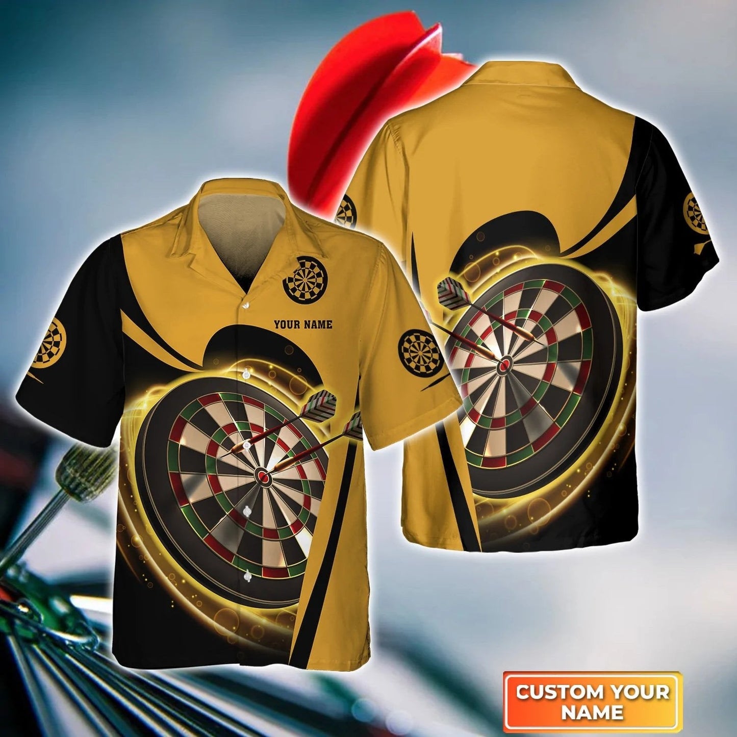 Darts Red Personalized Name 3D Hawaiian Shirt For Darts, Perfect Gift for Dart Player HO4199