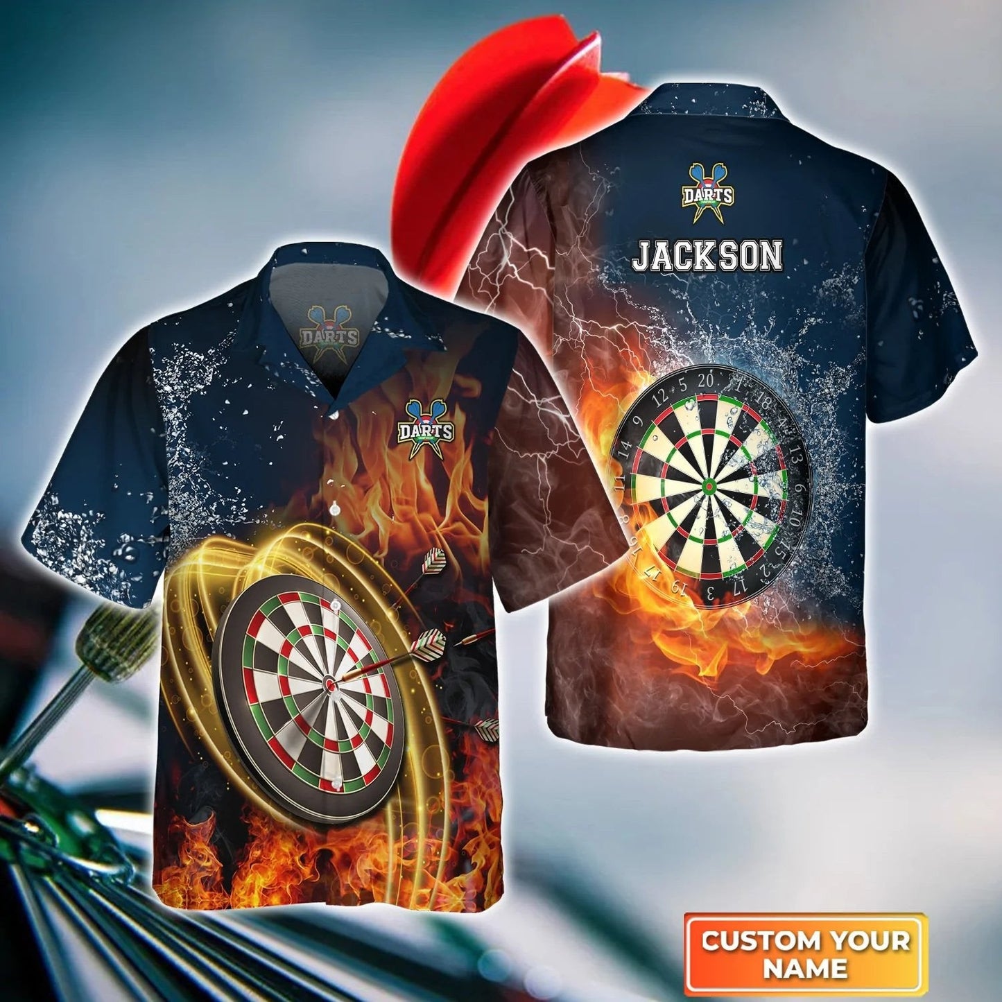 Darts Red Personalized Name 3D Hawaiian Shirt For Darts, Perfect Gift for Dart Player HO4199