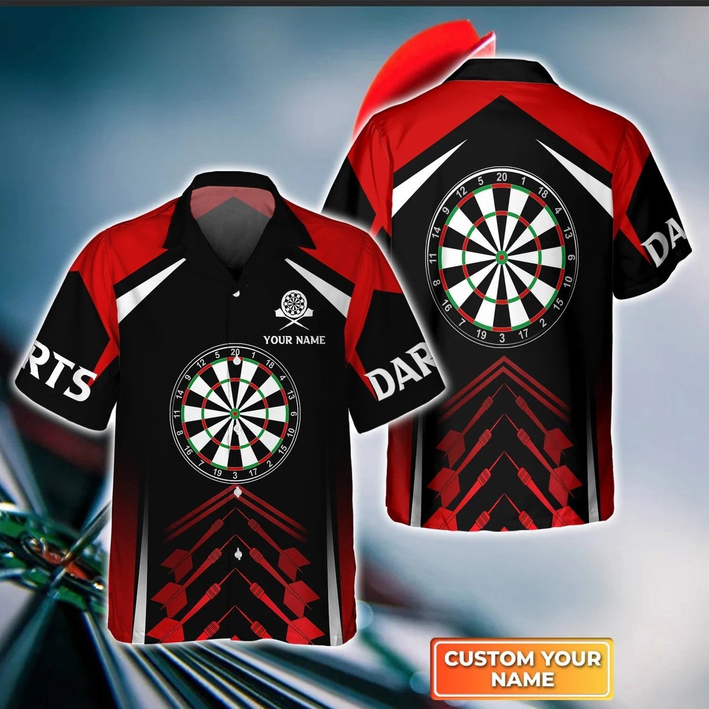 Red Dartboard Personalized Name 3D Hawaiian Shirt For Darts Player, Idea Gift for Dart Lover HO4201