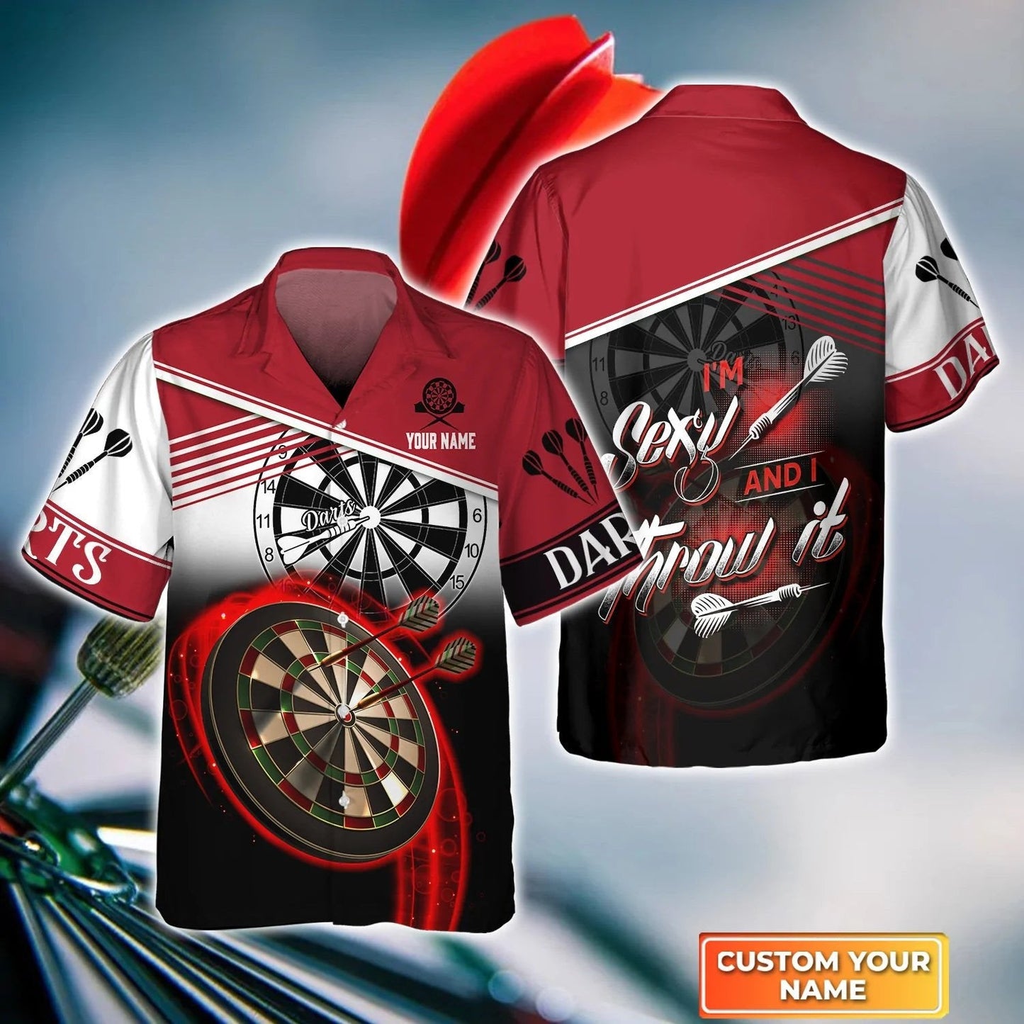 Darts Red Personalized Name 3D Hawaiian Shirt For Darts, Perfect Gift for Dart Player HO4199