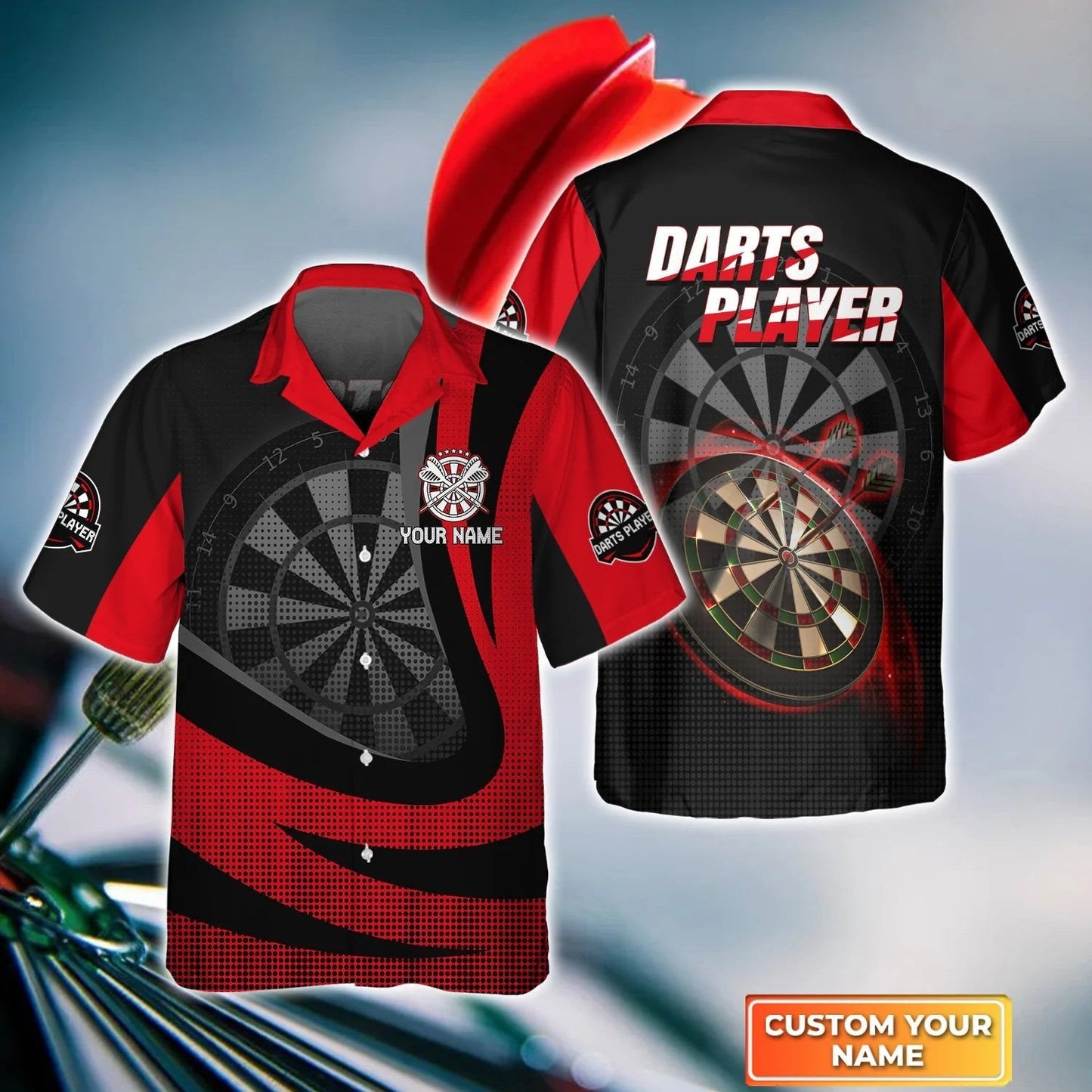 Red Dartboard Personalized Name 3D Hawaiian Shirt For Darts Player, Idea Gift for Dart Lover HO4201