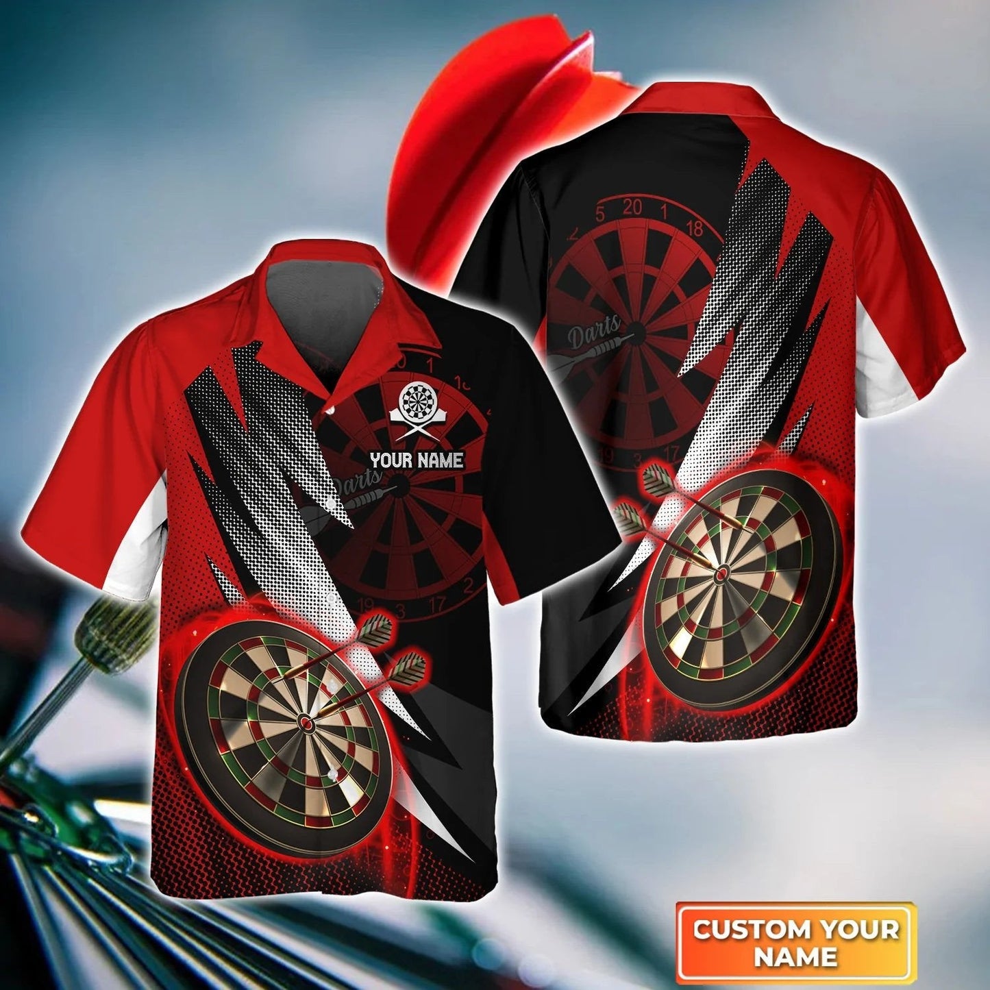 Red Dartboard Personalized Name 3D Hawaiian Shirt For Darts Player, Idea Gift for Dart Lover HO4201