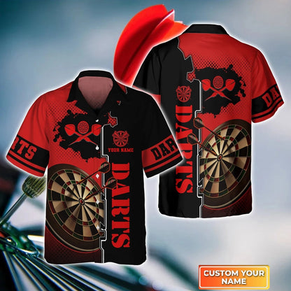 Red Dartboard Personalized Name 3D Hawaiian Shirt For Darts Player, Idea Gift for Dart Lover HO4201