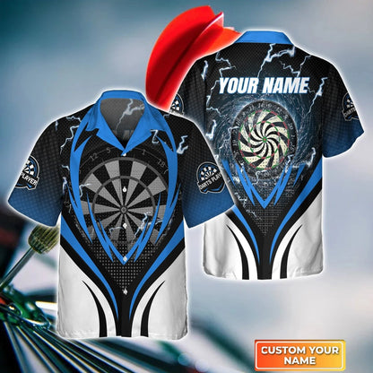 Blue Darts Thunder And Lightning Personalized Name 3D Hawaiian Shirt For Darts Player HO4180