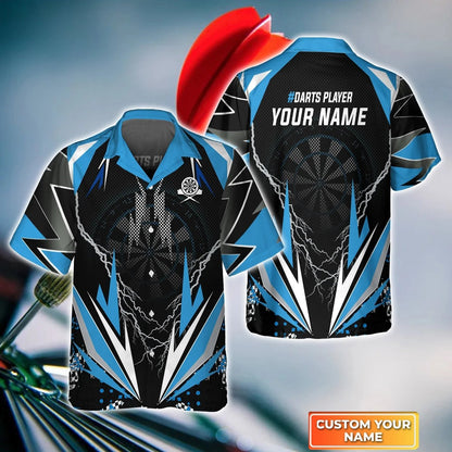 Blue Darts Thunder And Lightning Personalized Name 3D Hawaiian Shirt For Darts Player HO4180