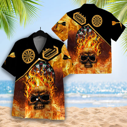 Darts Skull Shut Up and Throw Personalized Name 3D Hawaiian Shirt For Darts Player HO4181