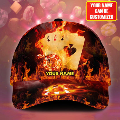 Personalized Name Multi Color Fire Poker Classic Cap, Poker On Fire Hat for Men CO0187