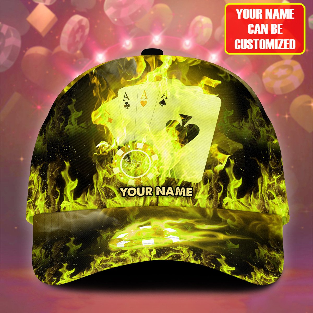 Personalized Name Multi Color Fire Poker Classic Cap, Poker On Fire Hat for Men CO0187