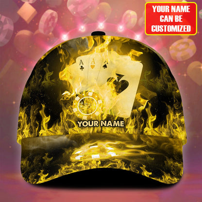 Personalized Name Multi Color Fire Poker Classic Cap, Poker On Fire Hat for Men CO0187