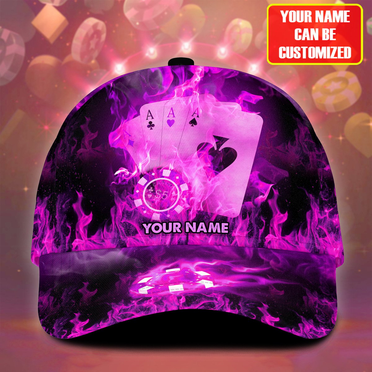 Personalized Name Multi Color Fire Poker Classic Cap, Poker On Fire Hat for Men CO0187