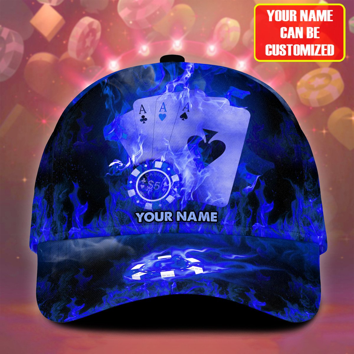 Personalized Name Multi Color Fire Poker Classic Cap, Poker On Fire Hat for Men CO0187