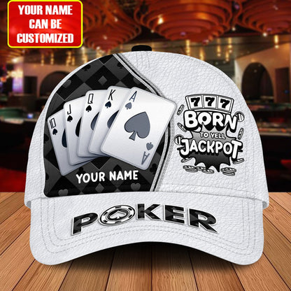 Personalized Name Poker Jackpot Classic Cap, Born To Yell Jackpot Funny Cap, Poker Hat CO0188