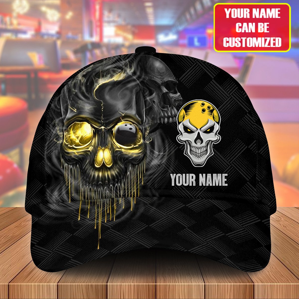 Personalized Name Multi Color Skull Bowling Classic Cap, Skull Smoke Bowling Cap for Bowler, Gift for Bowling Lover CO0192