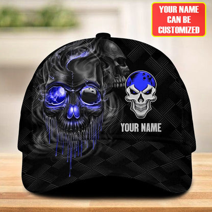 Personalized Name Multi Color Skull Bowling Classic Cap, Skull Smoke Bowling Cap for Bowler, Gift for Bowling Lover CO0192