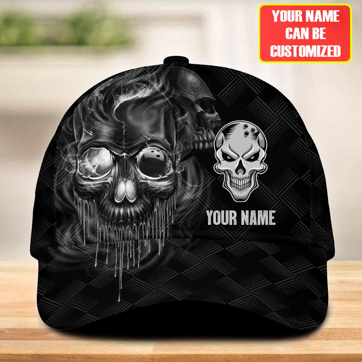 Personalized Name Multi Color Skull Bowling Classic Cap, Skull Smoke Bowling Cap for Bowler, Gift for Bowling Lover CO0192