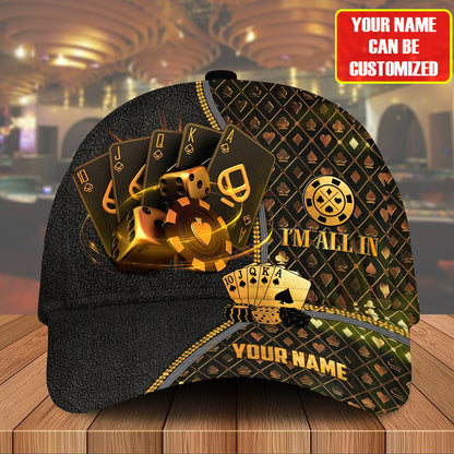 Personalized Name Leather Poker Classic Cap, Funny Cap I'm All In Poker, Cap Hat for Men Love Poker CO0197