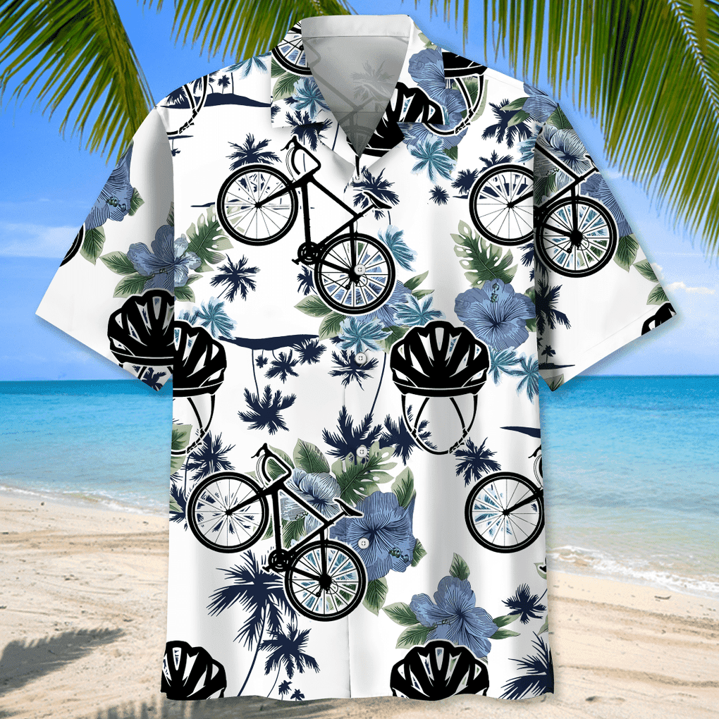 Cycling White Nature Hawaiian Shirt, Cycles and Accessories Pattern Hawaii Shirt HO3709