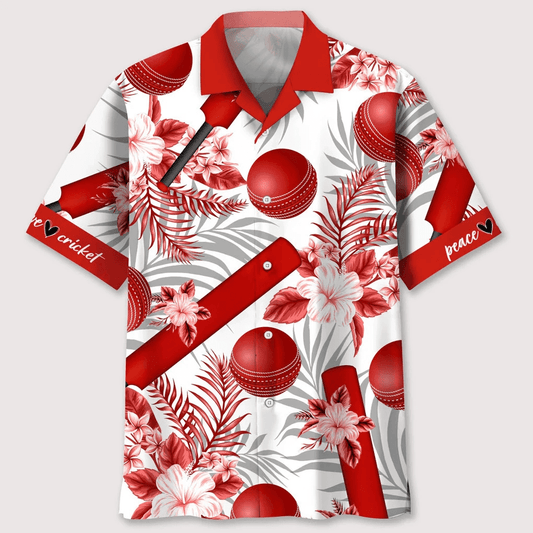 Cricket Red Pattern Flower Hawaiian Shirt, Peace Love Cricket Shirt HO3721