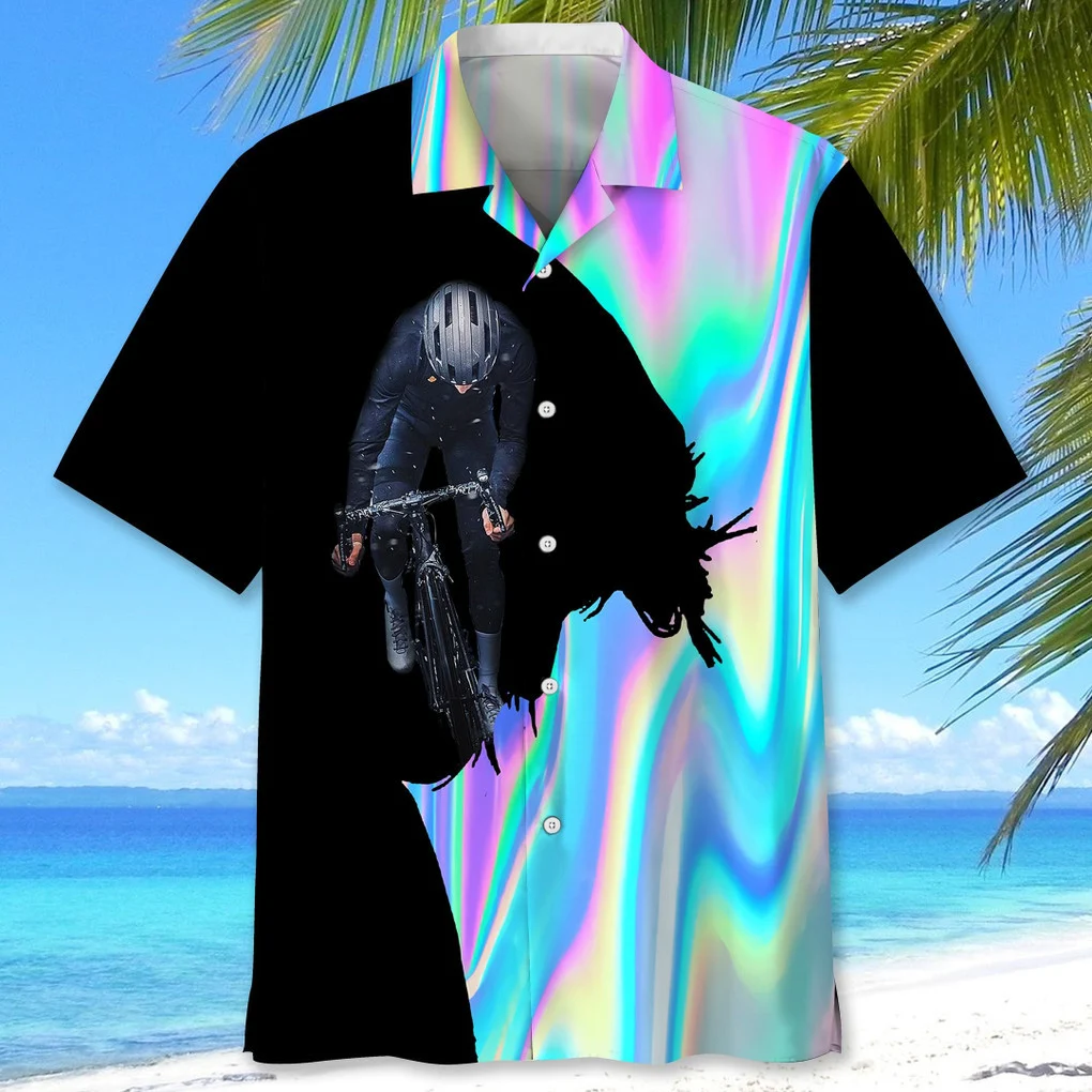 Cycling Liquid Hologram Metal Hawaiian Shirt HO3712