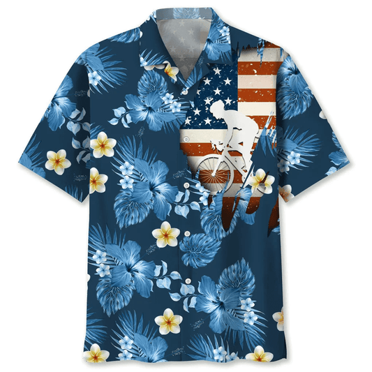 Cycling Usa Blue Tropical Hawaiian Shirt, Hawaii Shirt for Men Women, Flag Shirt HO3710