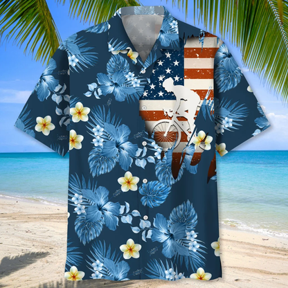 Cycling Usa Blue Tropical Hawaiian Shirt, Hawaii Shirt for Men Women, Flag Shirt HO3710