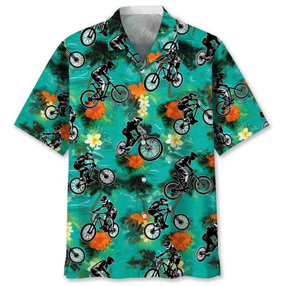 Mountain Bike Blue Nature Hawaiian Shirt, Unisex Summer Beach Casual Short Sleeve Summer Vacation Beach Shirts HO0566