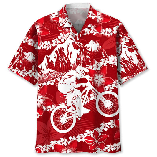 Mountain Bike Red Nature Hawaiian Shirt, Red Flower Pattern Hawaiian Shirt HO0501