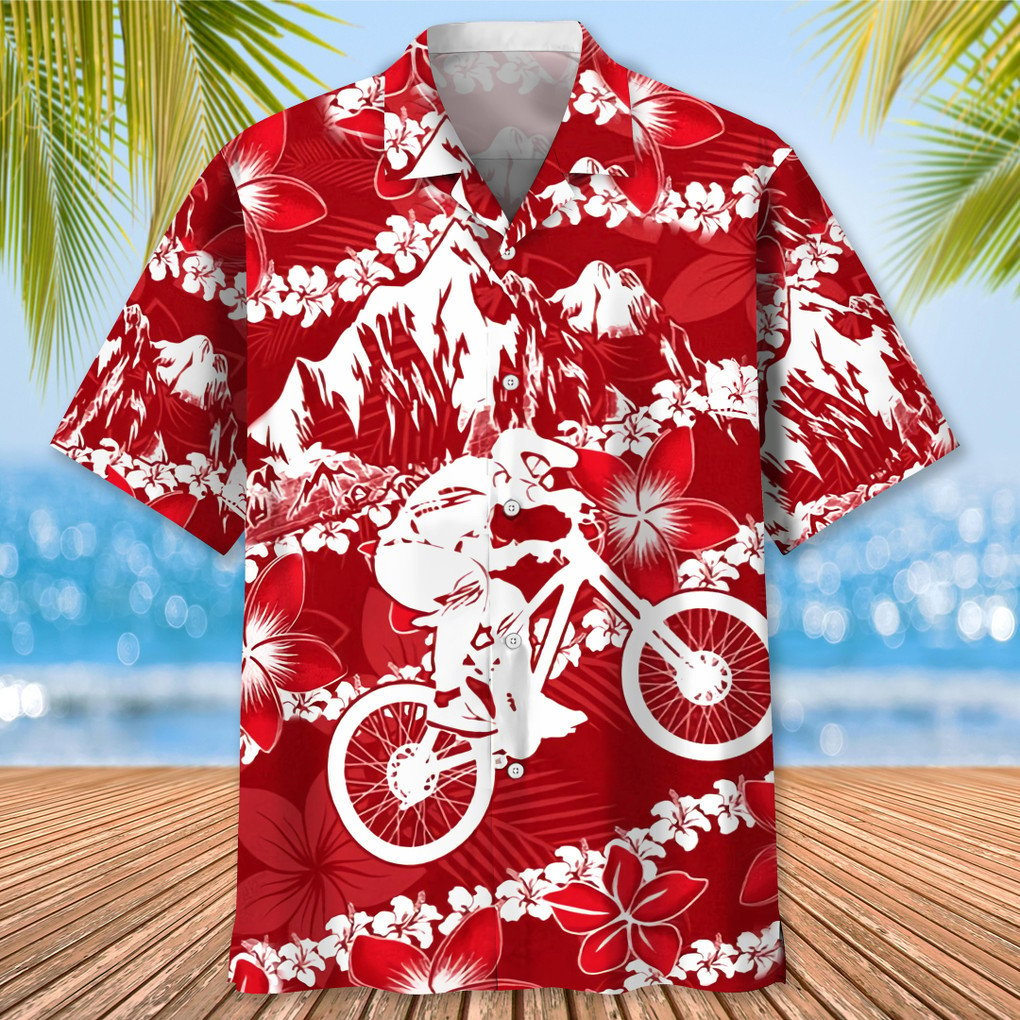 Mountain Bike Red Nature Hawaiian Shirt, Red Flower Pattern Hawaiian Shirt HO0501