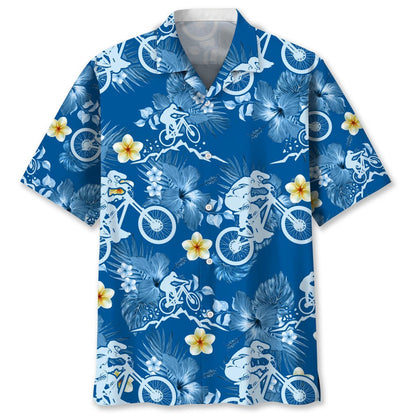 Mountain Bike Blue Nature Hawaiian Shirt, Unisex Summer Beach Casual Short Sleeve Summer Vacation Beach Shirts HO0566