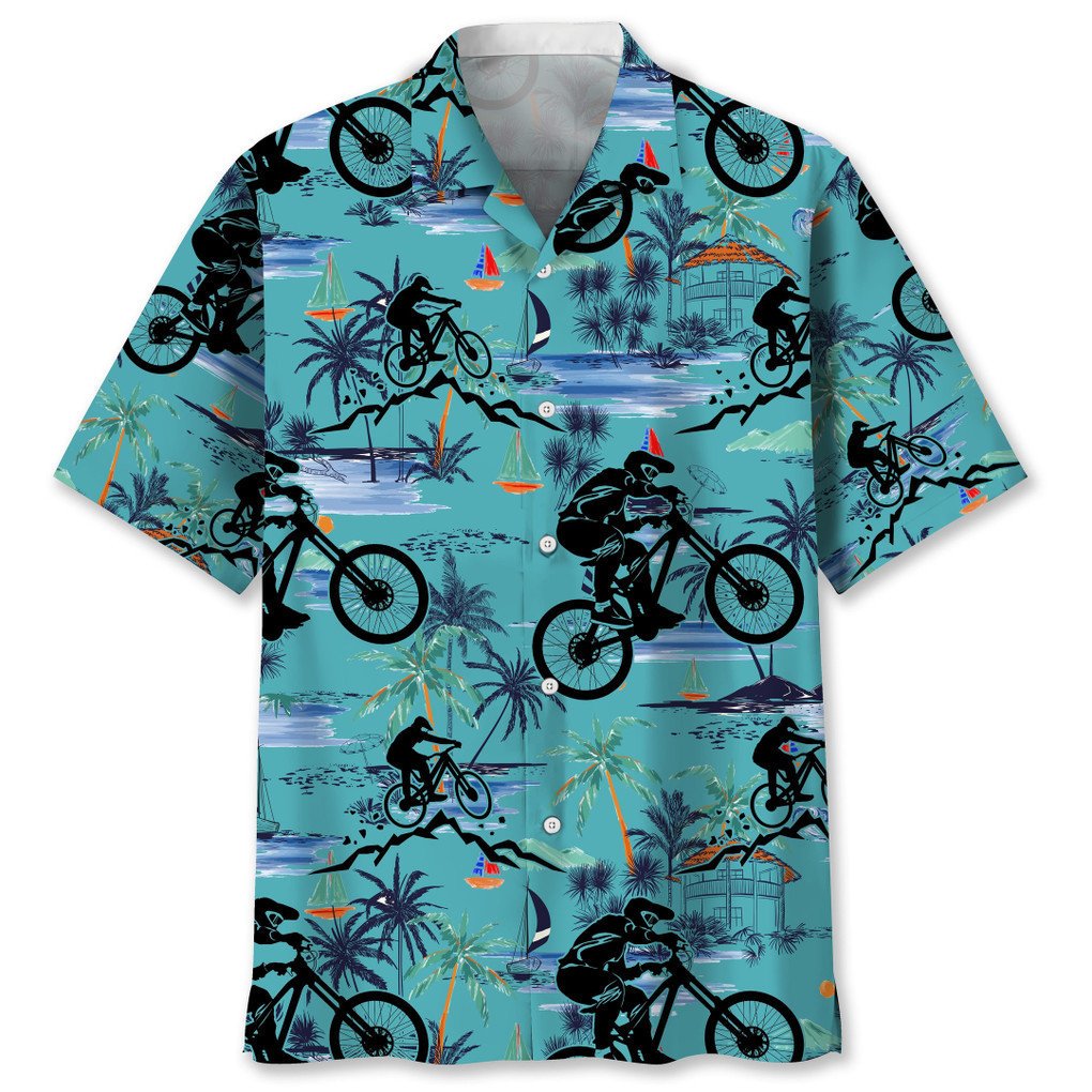 Mountain Bike Blue Nature Hawaiian Shirt, Unisex Summer Beach Casual Short Sleeve Summer Vacation Beach Shirts HO0566