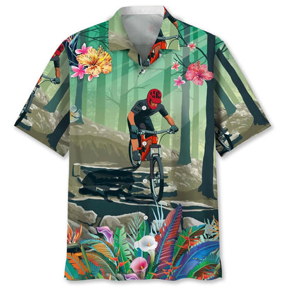 Mountain Bike Tropical Hawaiian Shirt, Unisex Summer Beach Casual Short Sleeve Summer Vacation Beach Shirts HO1199