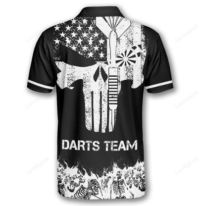 Lasfour Skull Skeletons Black White Version Darts Personalized Name And Team Name 3D Shirt DMA0197