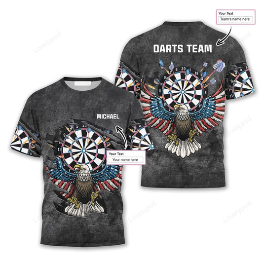 Lasfour Eagle US Flag Darts Personalized Name And Team Name 3D Shirt DMA0196