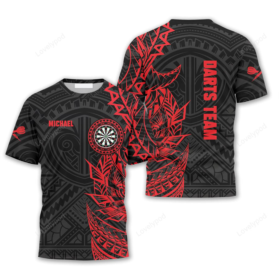 Lasfour Black And Red Tribal Darts Personalized Name And Team Name 3D Shirt DMA0194