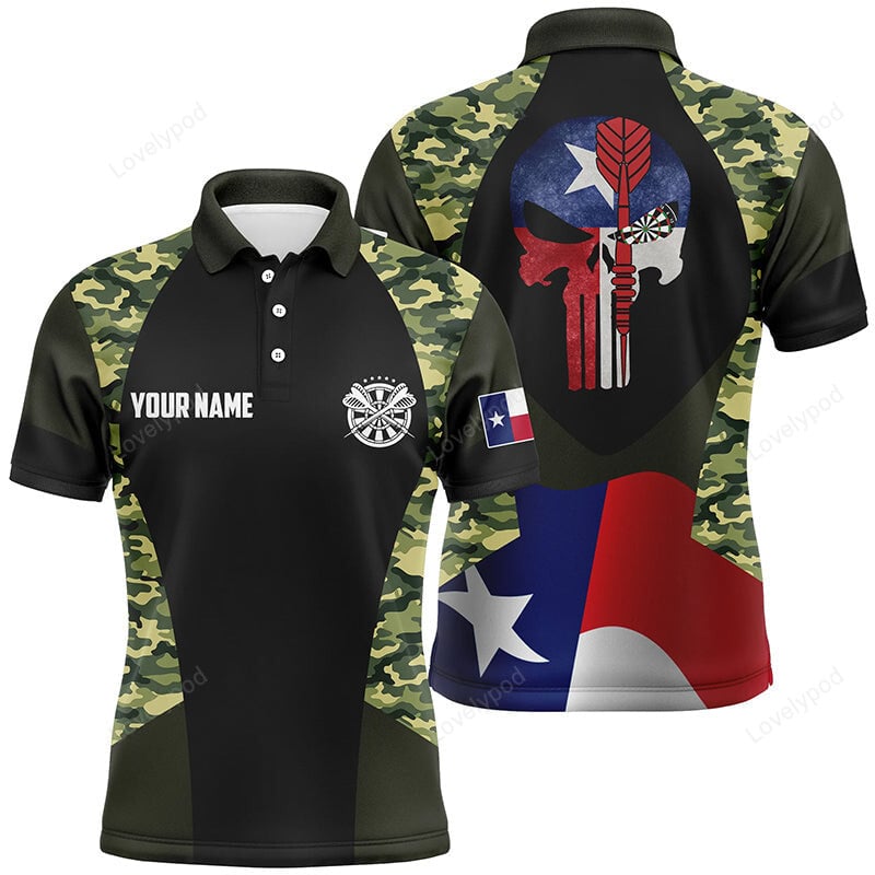 Lasfour Camouflage Skull Texas Flag Darts Personalized Name 3D Shirt DMA0187