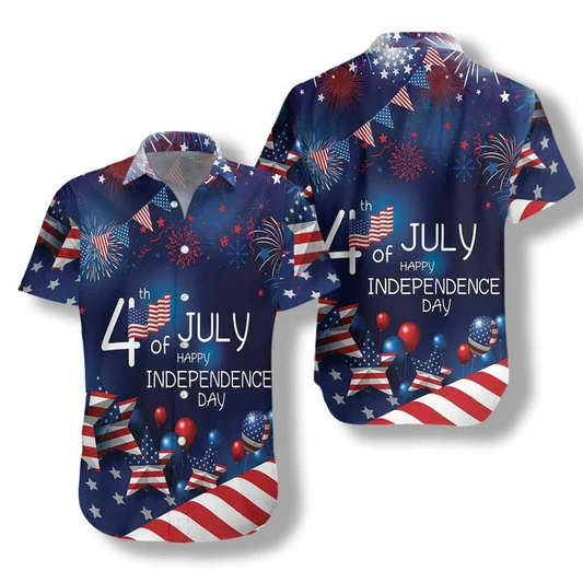 4th Of July Watercolor Hawaiian Shirt, American Flag Fireworks Hawaiian Shirt HO0196