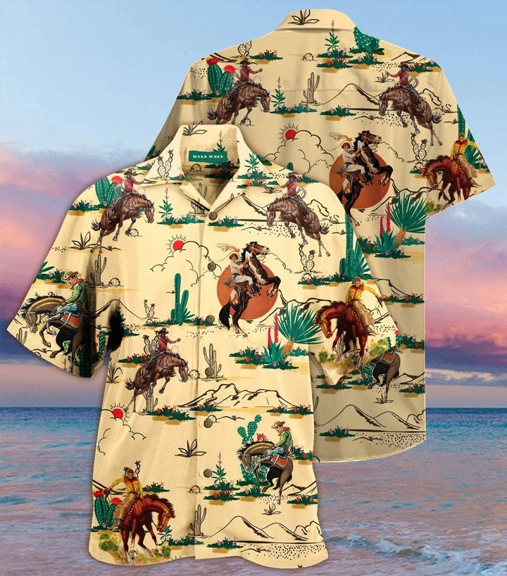 Life Of Cowboy On Wheat Color Design Hawaiian Shirt HO2381