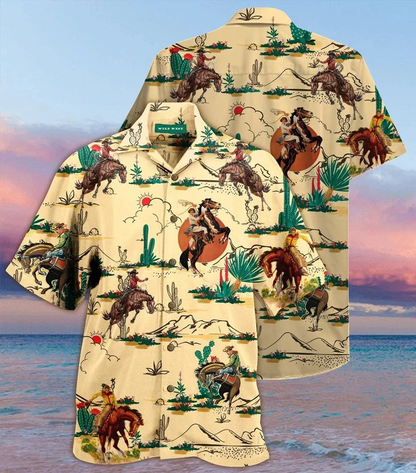 Life Of Cowboy On Wheat Color Design Hawaiian Shirt HO2381