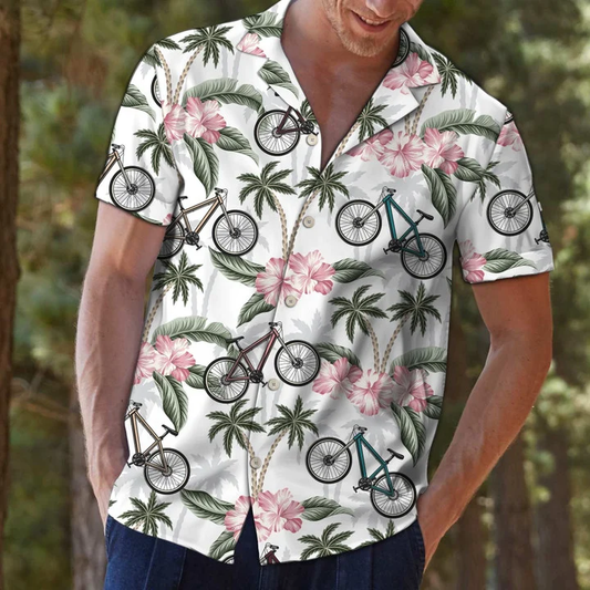 Aloha Pink Flower And Bike Gift For Biking Lovers Hawaiian Shirt, Summer aloha hawaii shirt for Men women HO1718